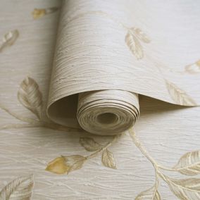 Holden Décor Opus Lia Beige & yellow Floral trail Metallic effect Embossed Wallpaper