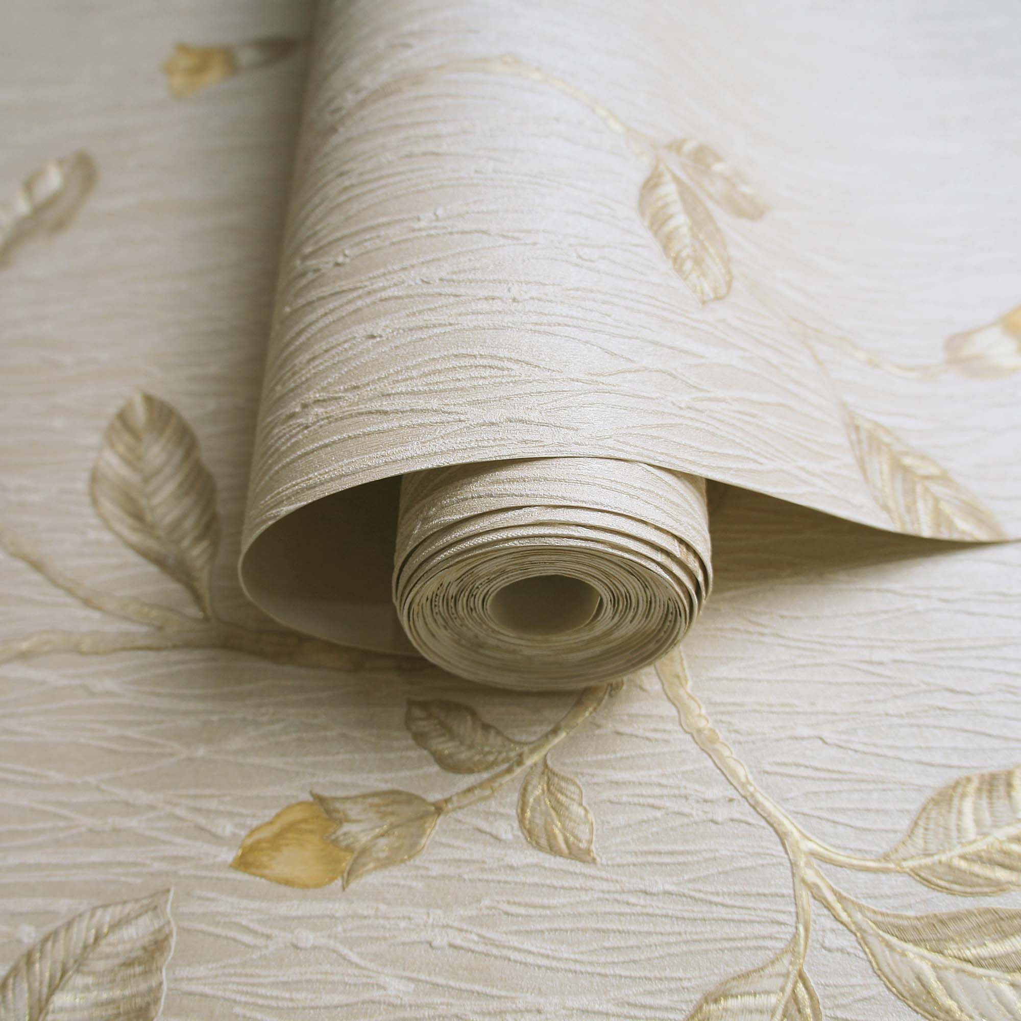 Holden D�écor Opus Lia Beige & yellow Metallic effect Floral trail Embossed Wallpaper