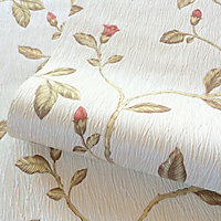 Holden Décor Opus Lia Red Floral trail Metallic effect Embossed Wallpaper