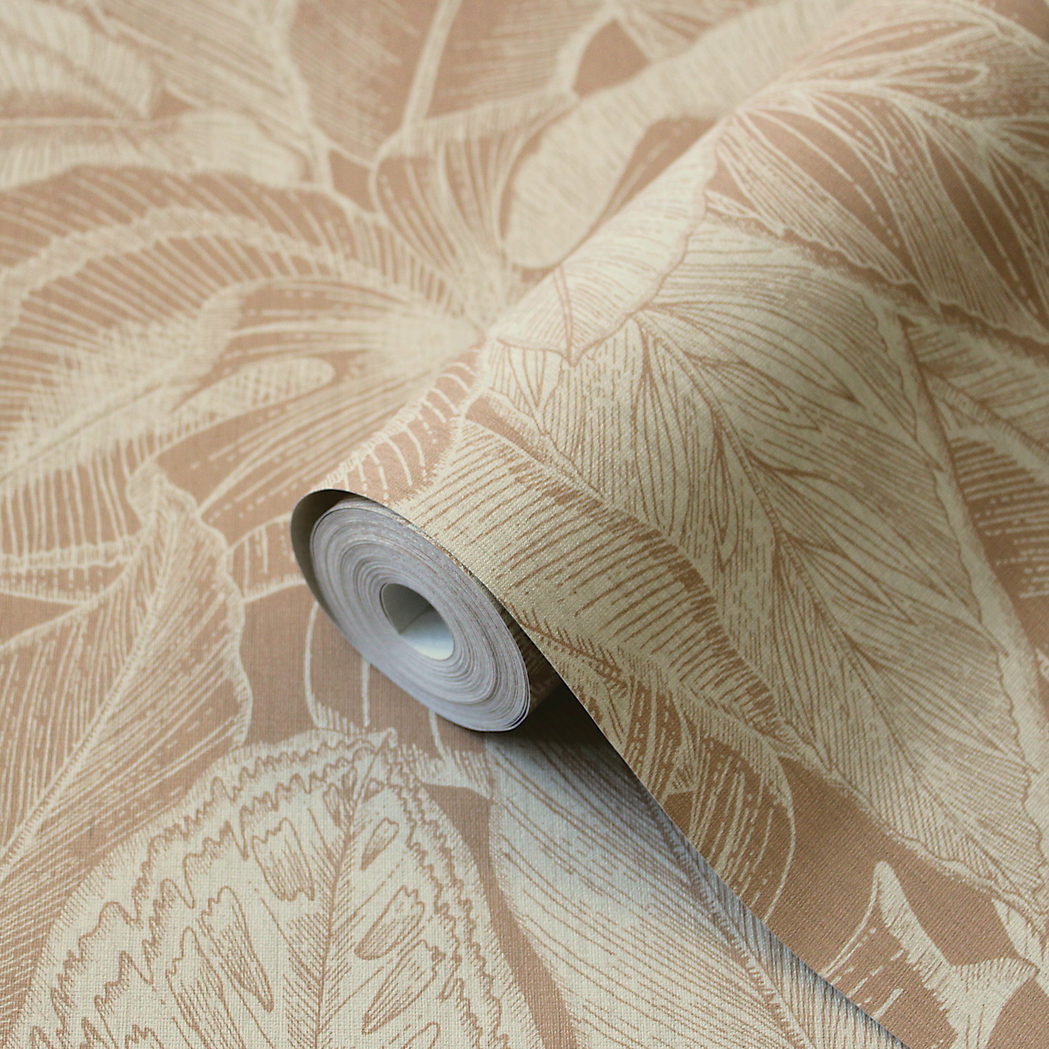 Holden D�écor Sketch Palm Terracotta Smooth Wallpaper