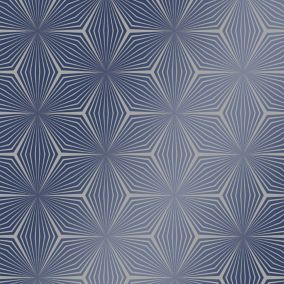 Holden Décor Statement Blue Geometric Metallic effect Smooth Wallpaper Sample