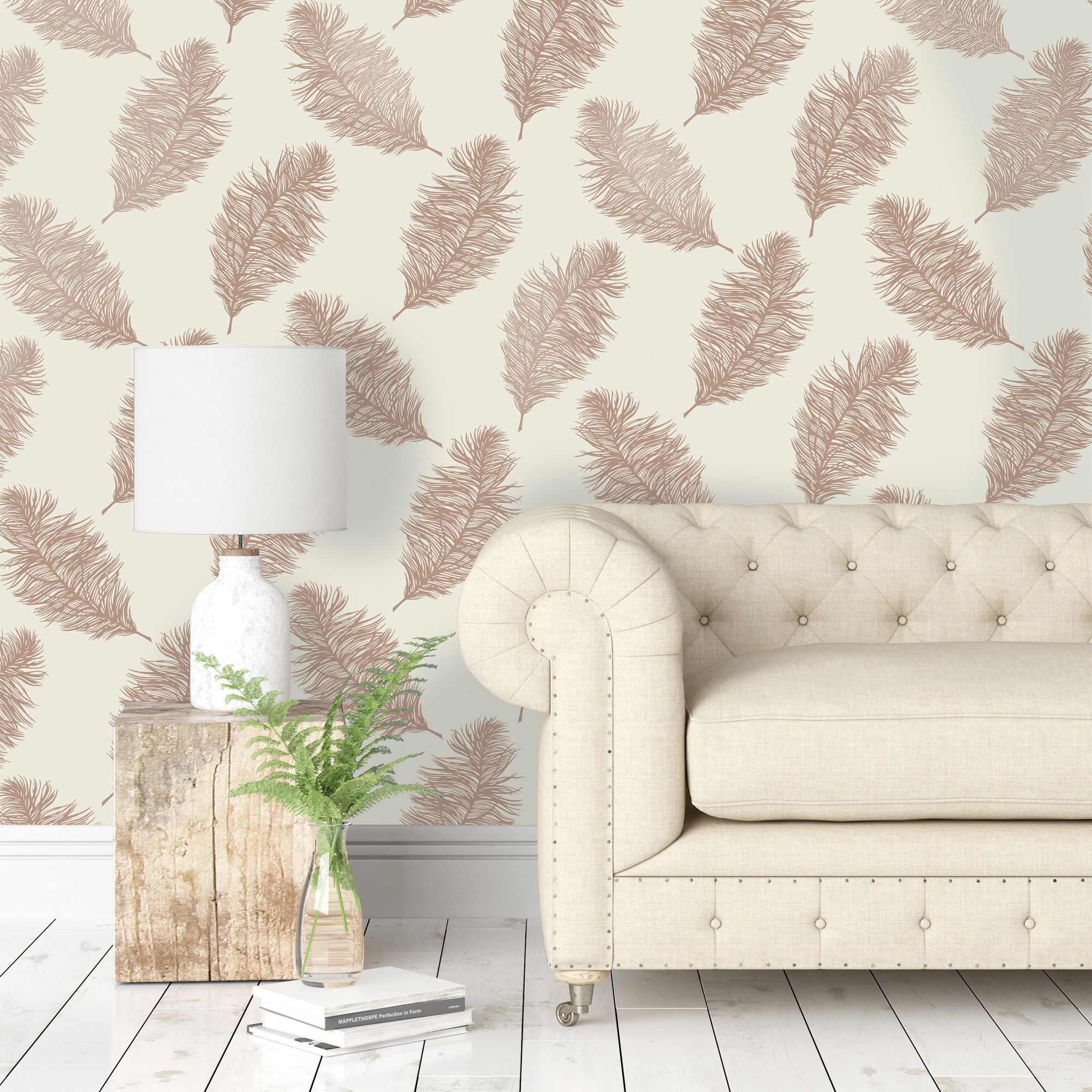 Holden Décor Statement Cream Metallic effect Feather Smooth Wallpaper Sample