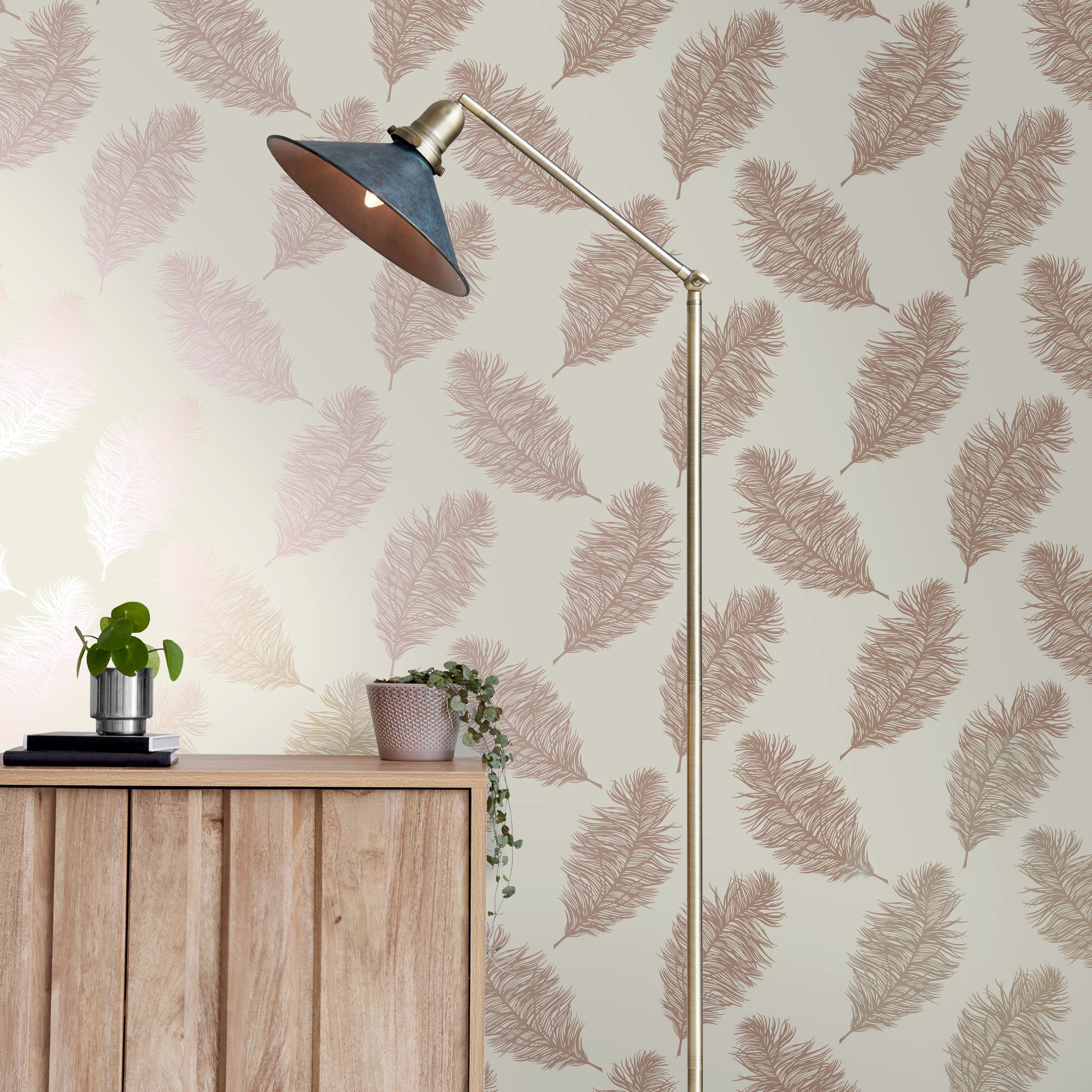 Holden Décor Statement Cream Metallic effect Feather Smooth Wallpaper Sample