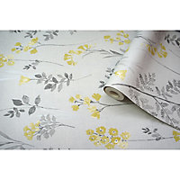 Holden Décor Statement Farley Grey & yellow Floral Smooth Wallpaper