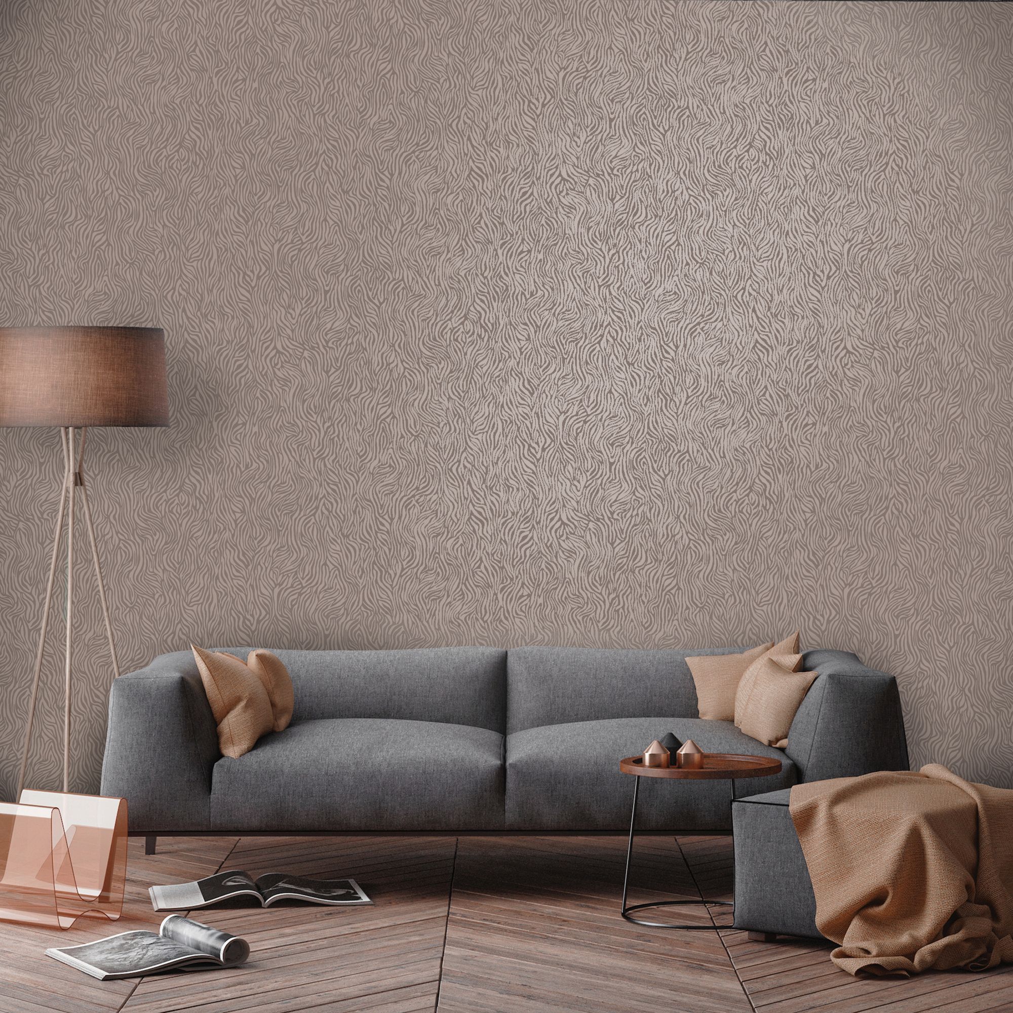 Holden Décor Statement Gilver & taupe Glitter effect Zebra print Textured Wallpaper
