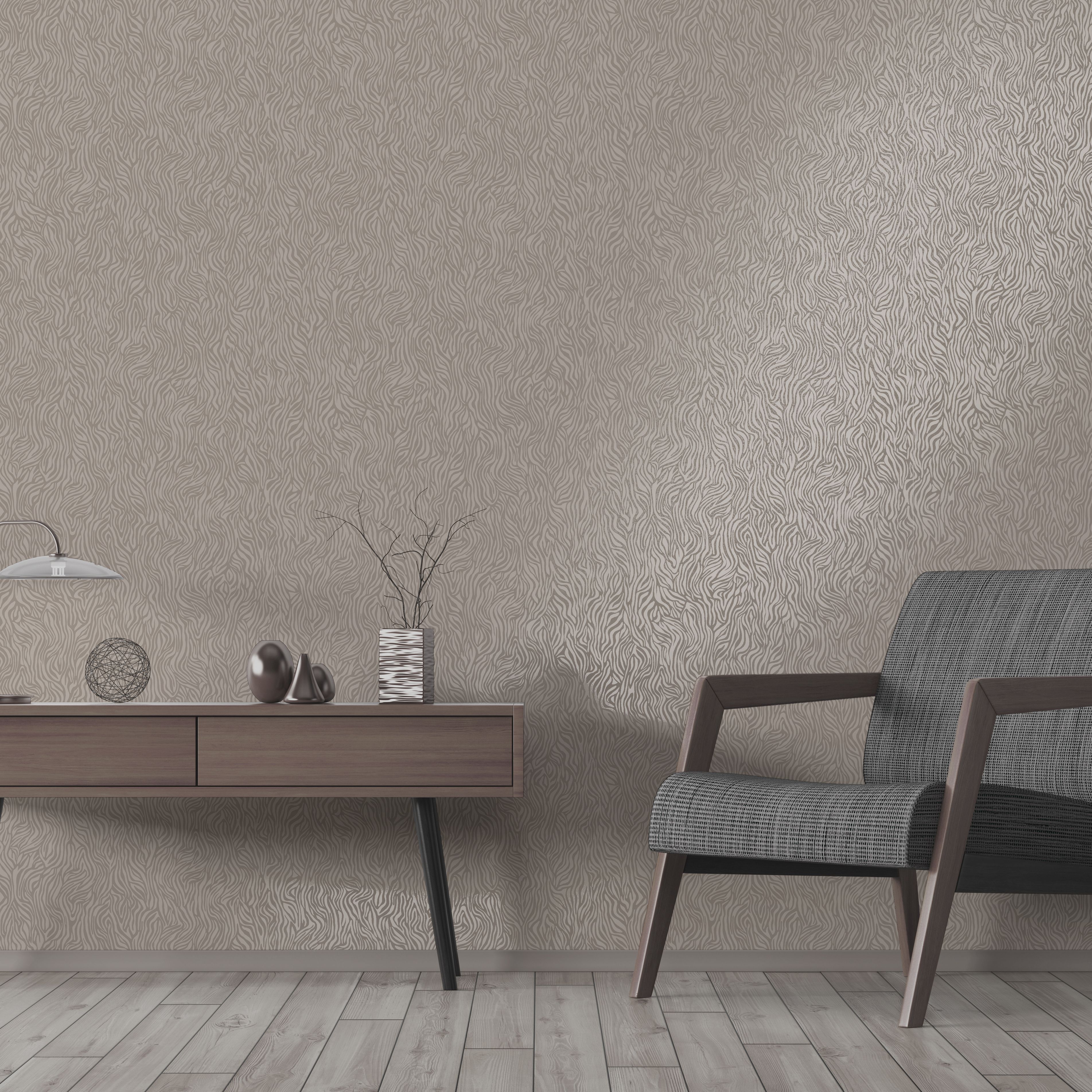 Holden Décor Statement Gilver & taupe Glitter effect Zebra print Textured Wallpaper
