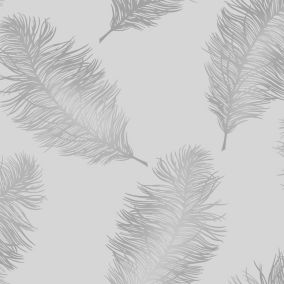 Holden Décor Statement Grey Feather Metallic effect Smooth Wallpaper
