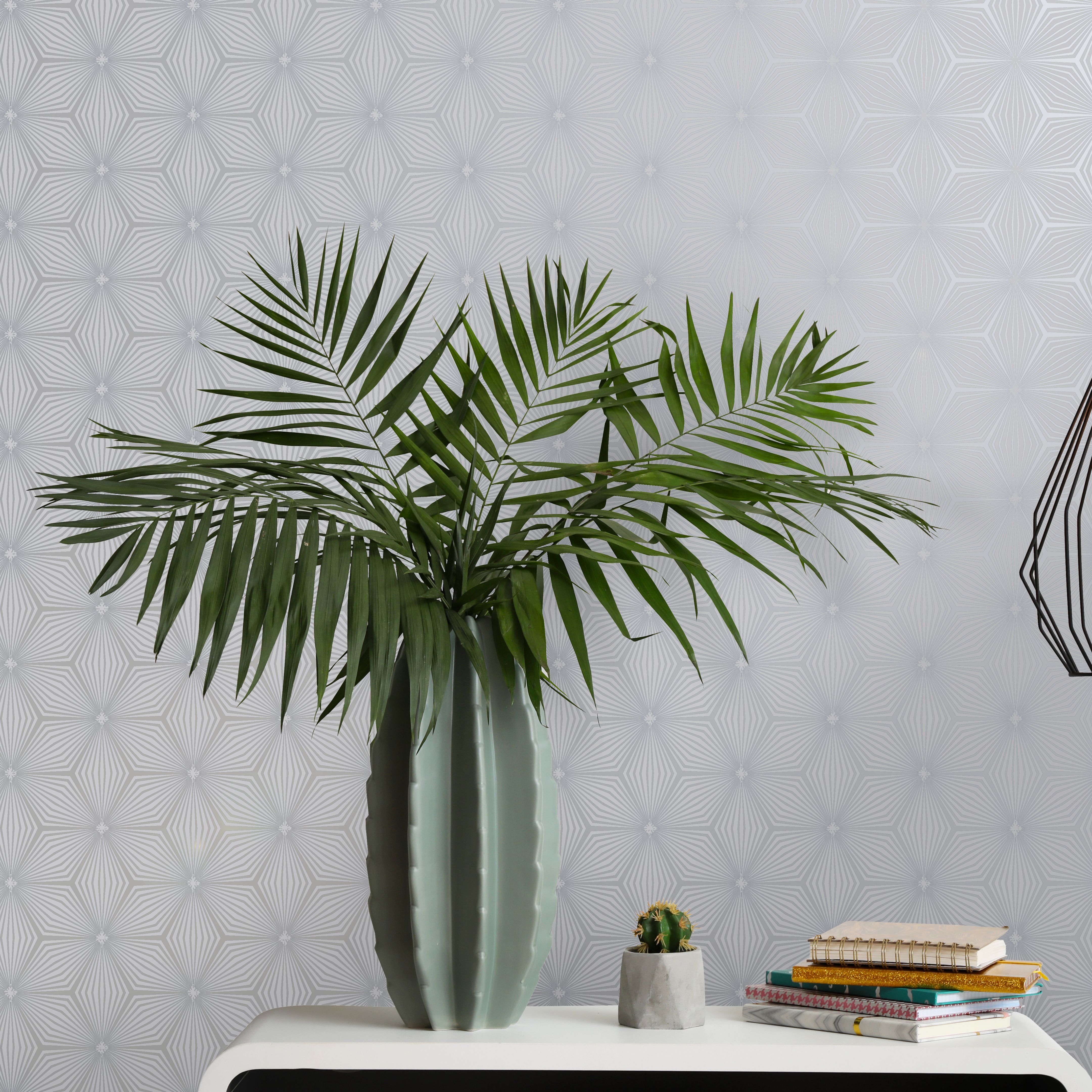 Holden Décor Statement Grey Metallic effect Geometric Smooth Wallpaper Sample