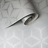 Holden Décor Statement Grey Metallic effect Geometric Smooth Wallpaper