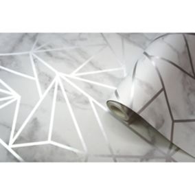 Holden Décor Statement Jantis Grey Metallic effect Geometric Smooth Wallpaper