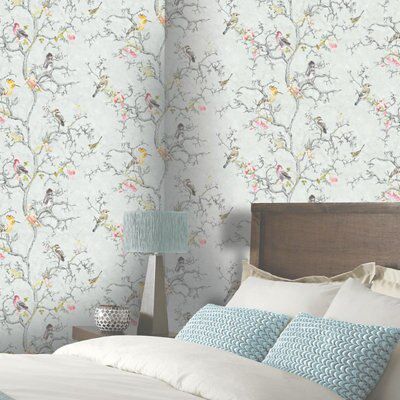 Holden Décor Statement Ornithology Blue Birds Smooth Wallpaper | DIY at B&Q