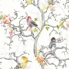 Holden Décor Statement Ornithology Multicolour Metallic effect Birds Smooth Wallpaper Sample