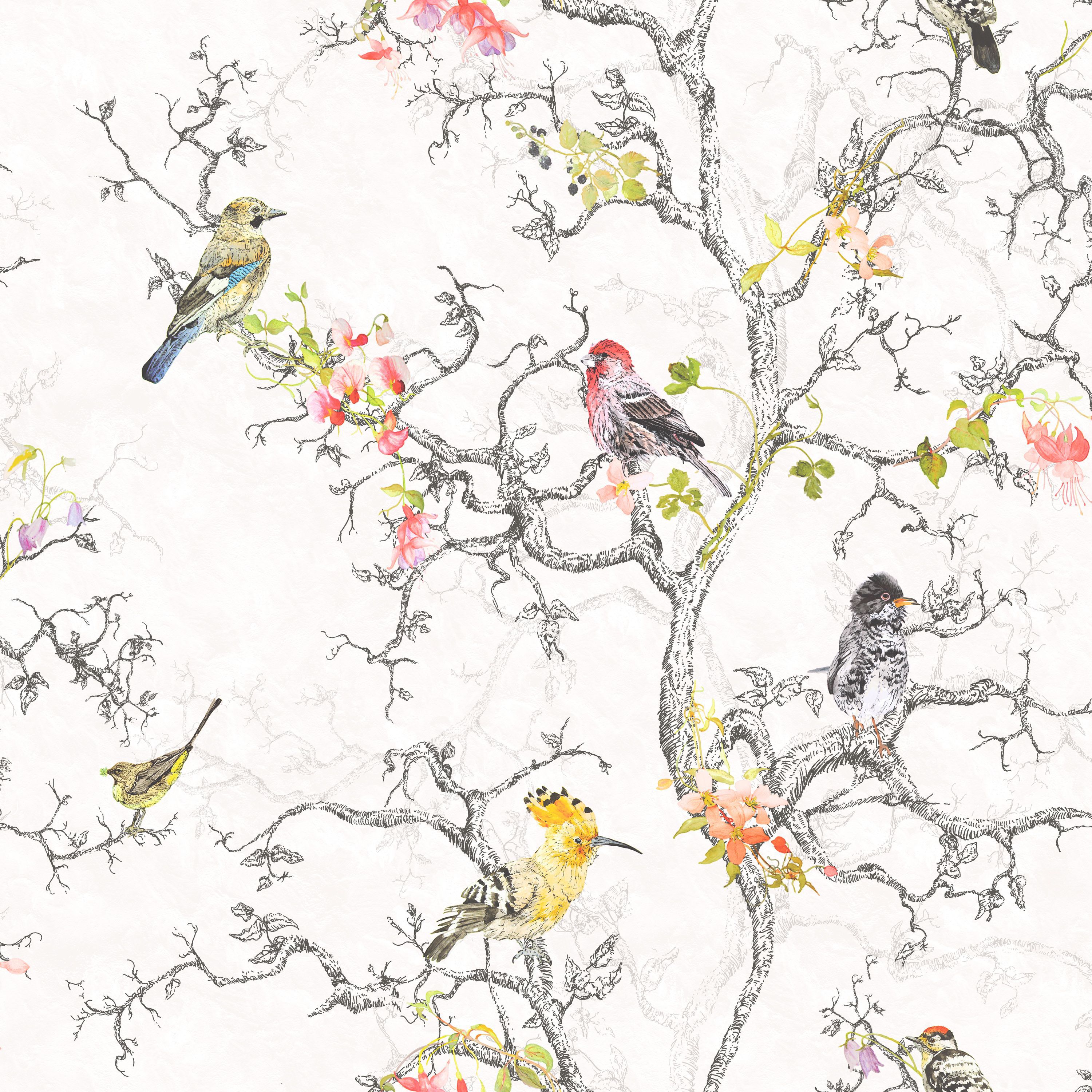 Holden Décor Statement Ornithology Multicolour Metallic effect Birds Smooth Wallpaper