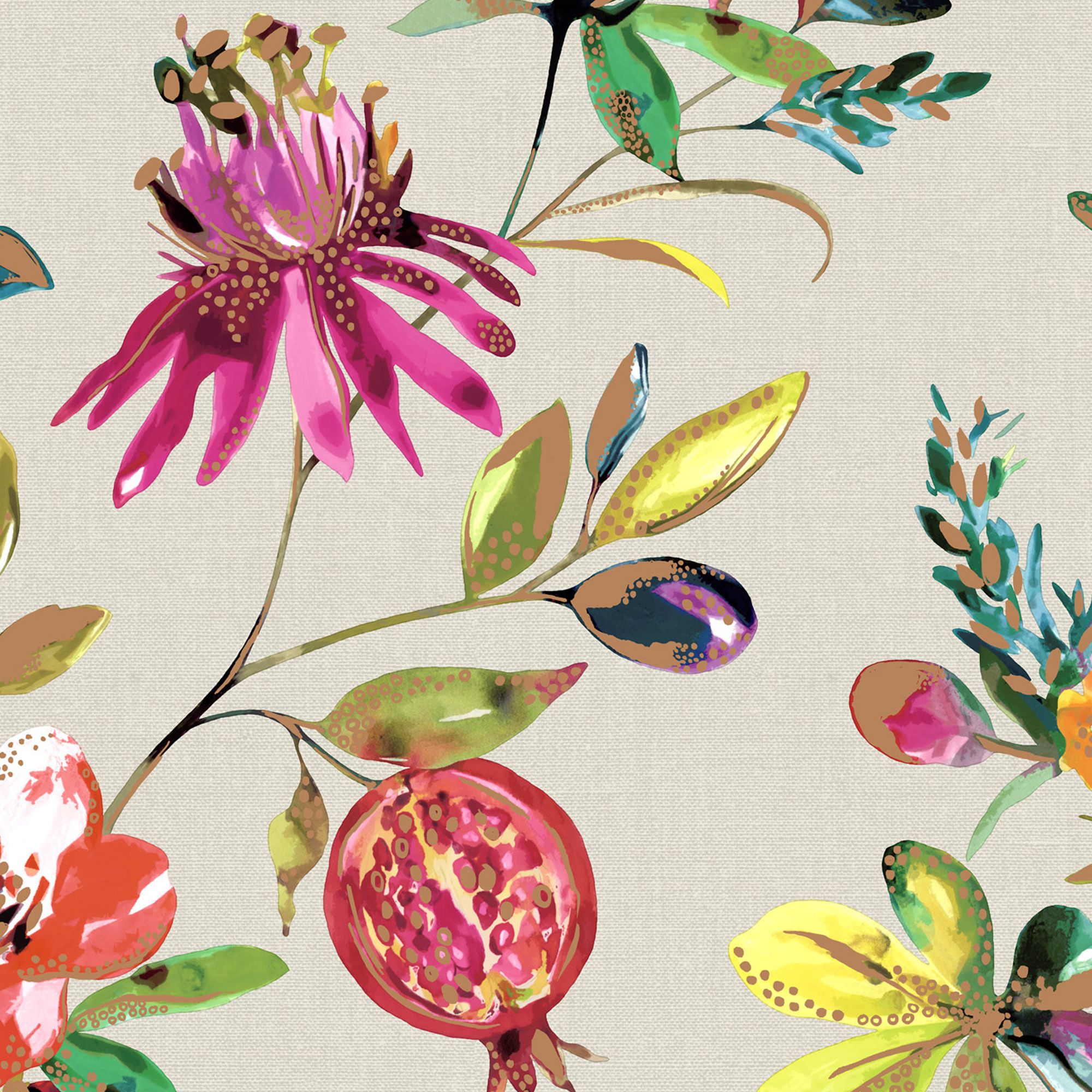 Holden Décor Statement Pomegranate Multicolour Floral Metallic effect