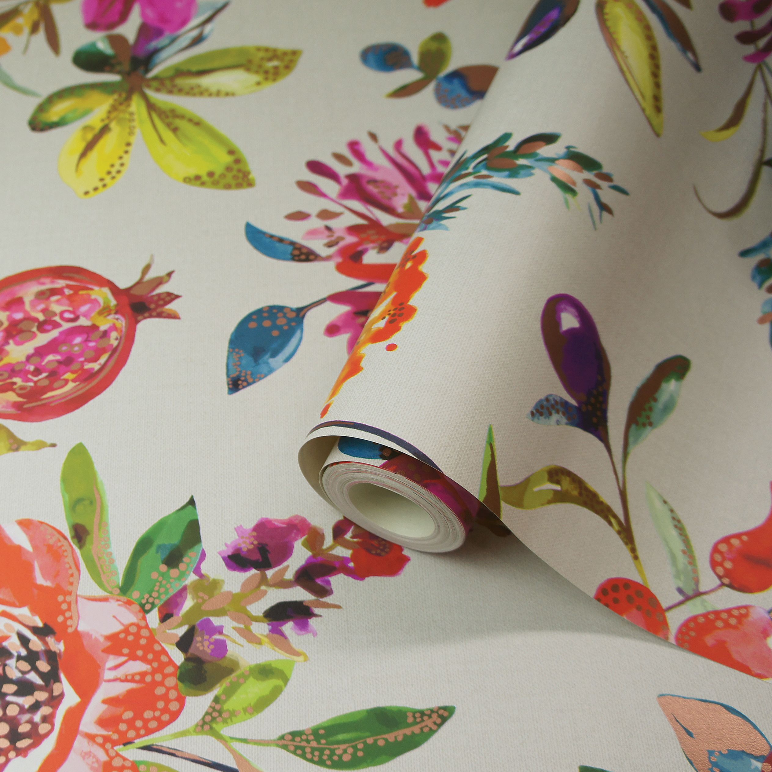 Holden Décor Statement Pomegranate Multicolour Metallic effect Floral Smooth Wallpaper