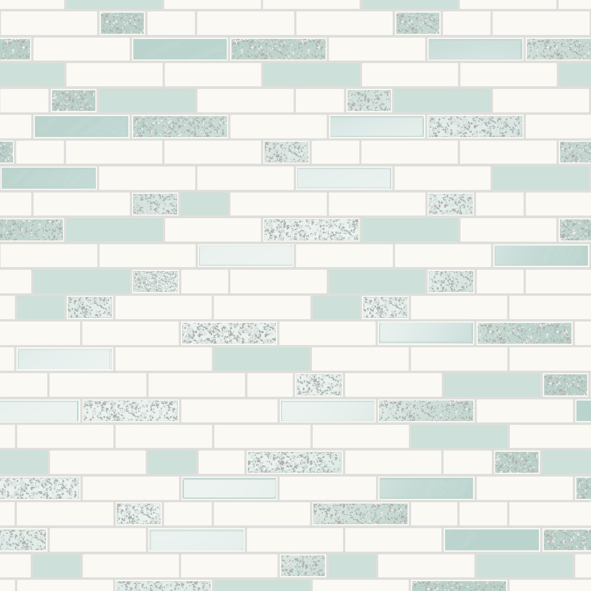 Holden Décor Teal & white Tile Metallic effect Blown Wallpaper Sample