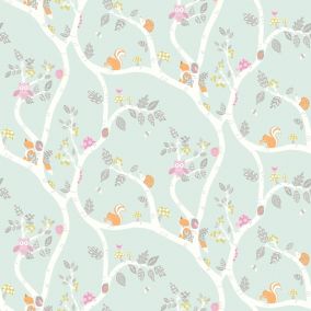 Holden Décor Teal Woodland animals Glitter effect Smooth Wallpaper Sample