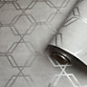 Holden Décor Zadie Grey Geometric Metallic effect Smooth Wallpaper