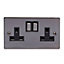 Holder Black Nickel Double 13A Switched Socket with Black inserts