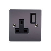 Holder Black Nickel Single 13A Switched Socket with Black inserts