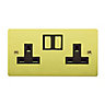 Holder Brass Double 13A Switched Socket with Black inserts