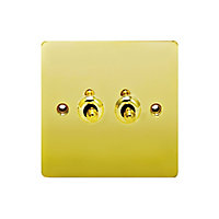 Holder Brass effect Double 10A 2 way Flat Toggle Switch