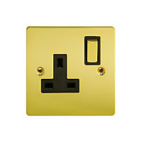 Holder Brass Single 13A Switched Socket with Black inserts