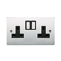 Holder Chrome Double 13A Switched Socket with Black inserts