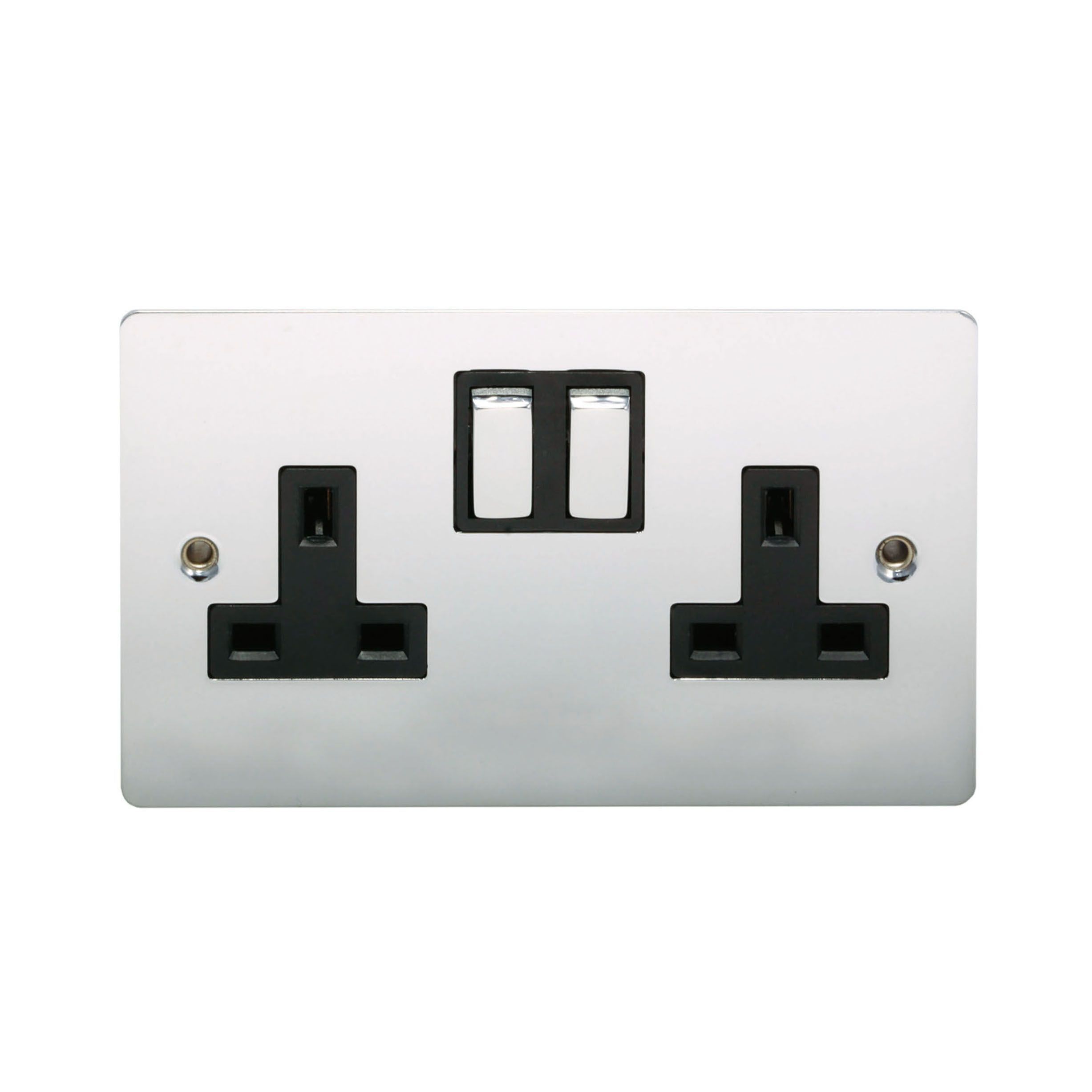 Holder Chrome Double 13A Switched Socket with Black inserts