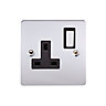 Holder Chrome Single 13A Switched Socket with Black inserts