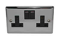 Holder Grey 13A Switched Socket with Black inserts