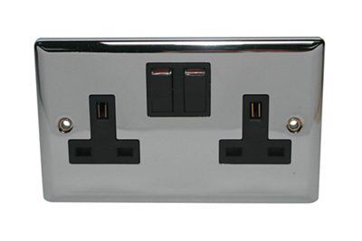 Holder Grey 13A Switched Socket with Black inserts