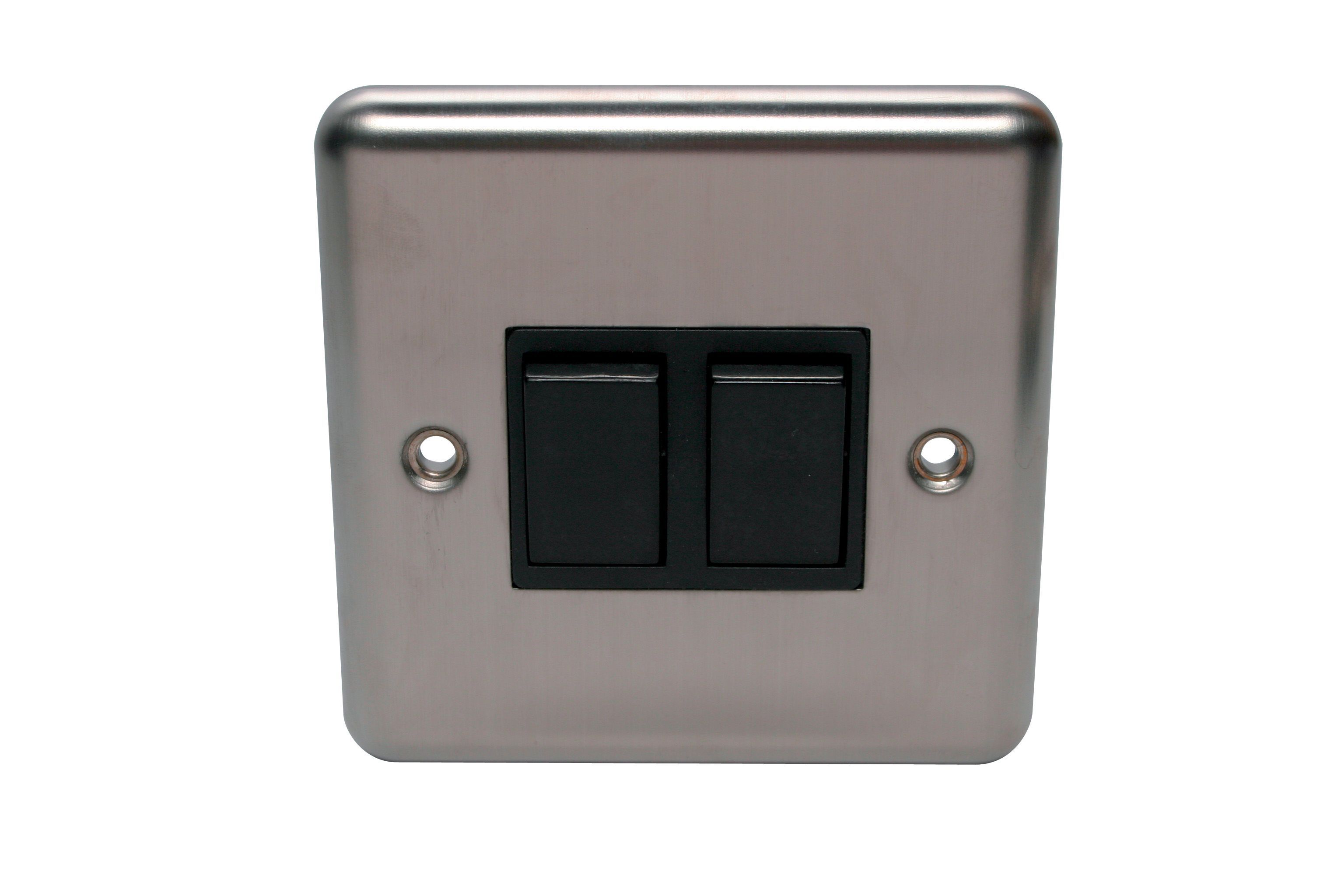 Holder Stainless steel effect 10A 2 way 2 gang Raised Light Switch