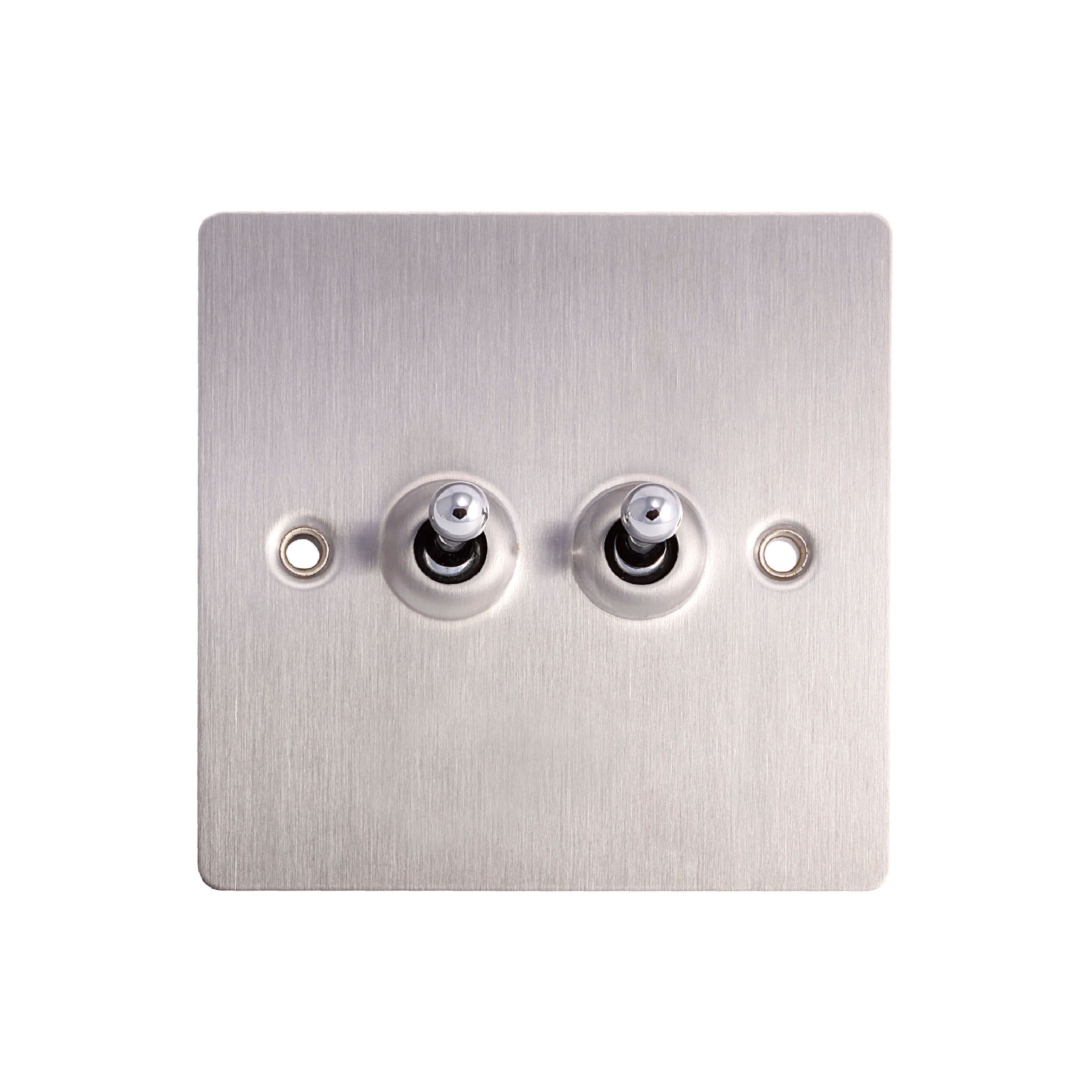 Holder Stainless steel effect Double 10A 2 way Toggle Switch