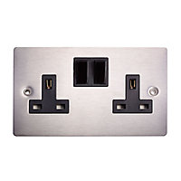 Holder Steel Double 13A Switched Socket with Black inserts