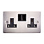 Holder Steel Double 13A Switched Socket with Black inserts