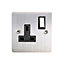 Holder Steel Single 13A Switched Socket with Black inserts
