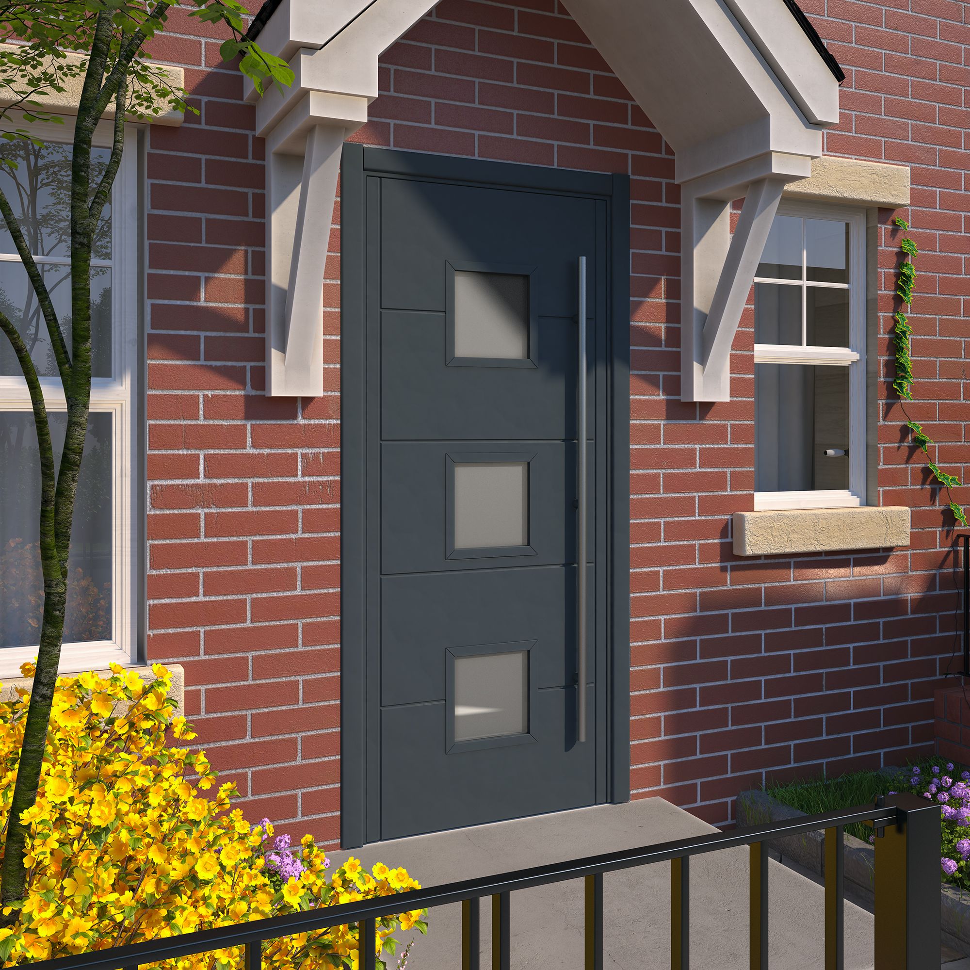 Holma 5 panel Frosted glass Frosted Glazed Shaker Anthracite External Panel Front door, (H)1981mm (W)838mm