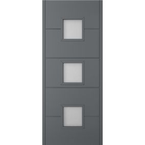 Holma 5 panel Frosted Glazed Shaker Anthracite Composite External Panel Front door, (H)1981mm (W)838mm