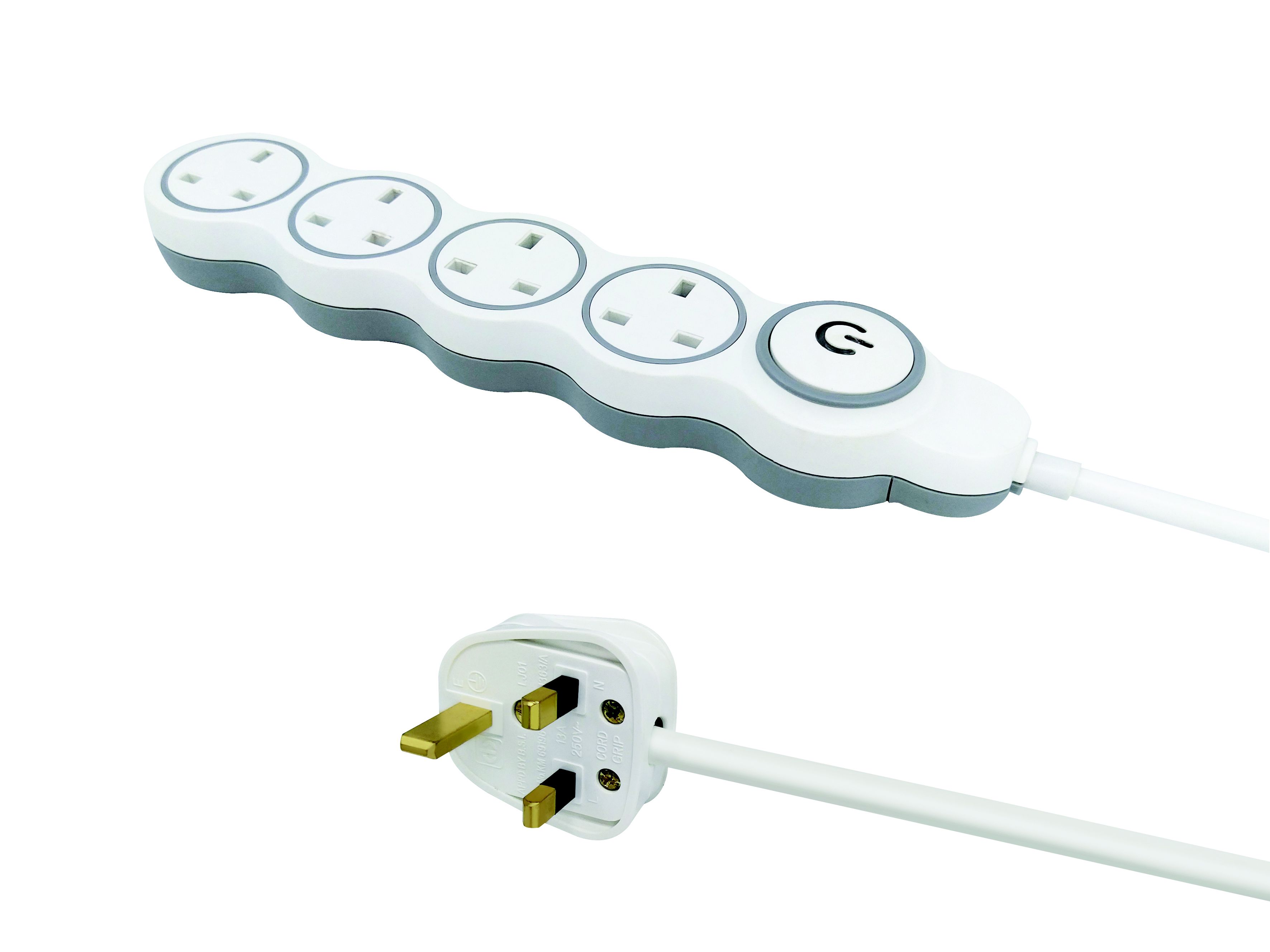 Homepower 4 socket 13A Switched White Extension lead, 2m