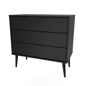 Hong Kong Matt black 3 Drawer Chest of drawers (H)695mm (W)765mm (D)415mm