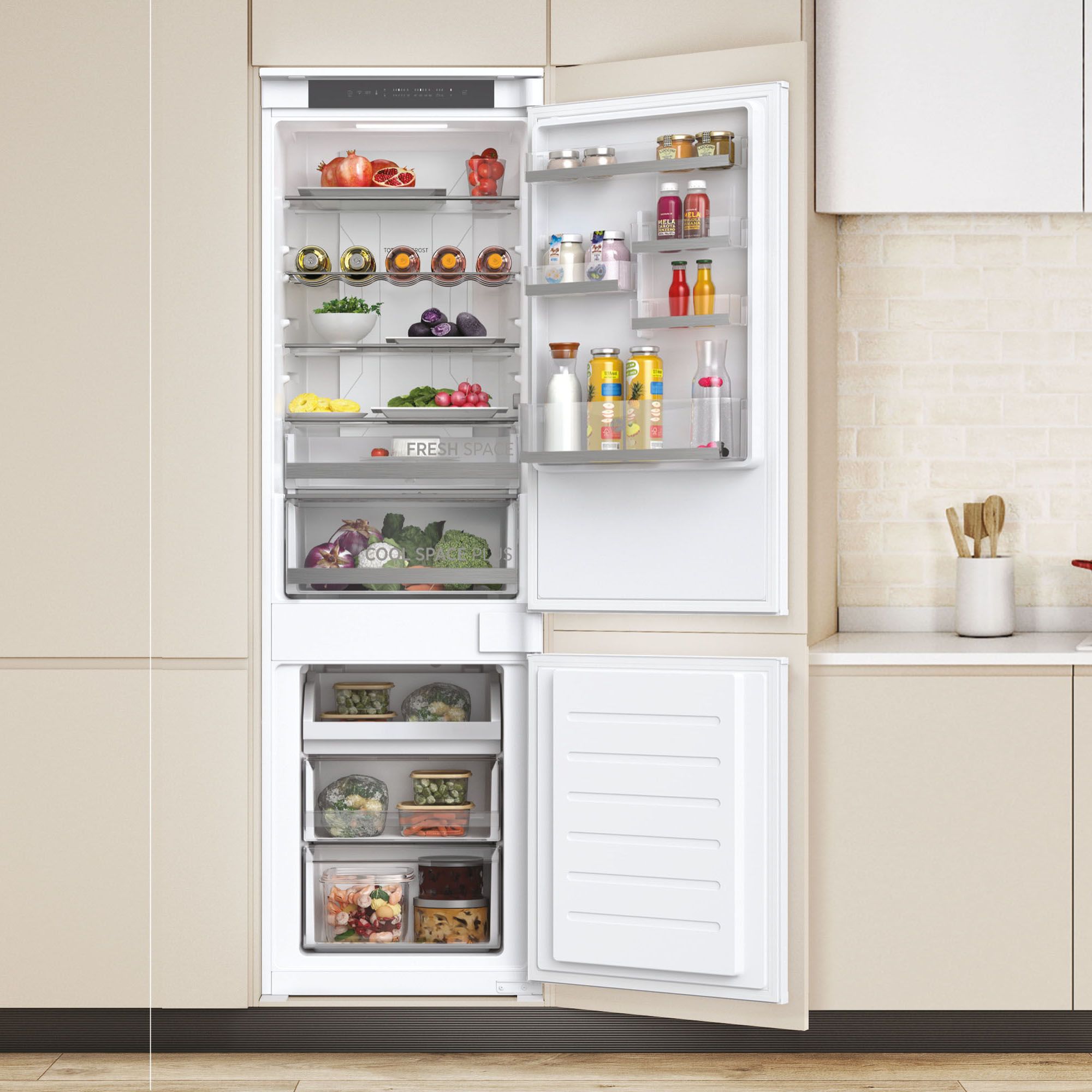 Hoover HFTNF5518EW-1 70:30 Integrated Frost free Fridge freezer - White