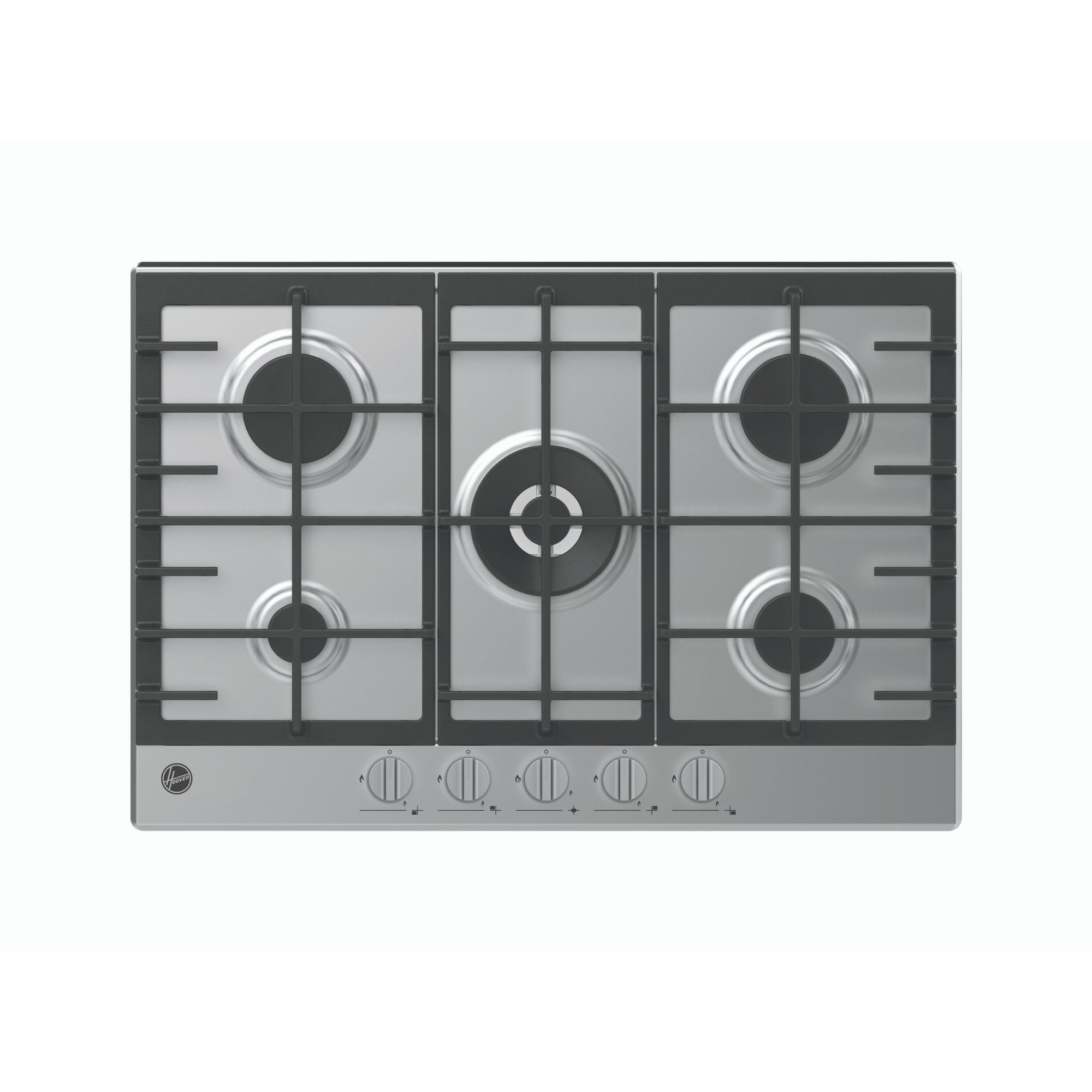 Hoover HHG75WK3X 5 Burner Cast iron & stainless steel Gas Hob, (W)745mm