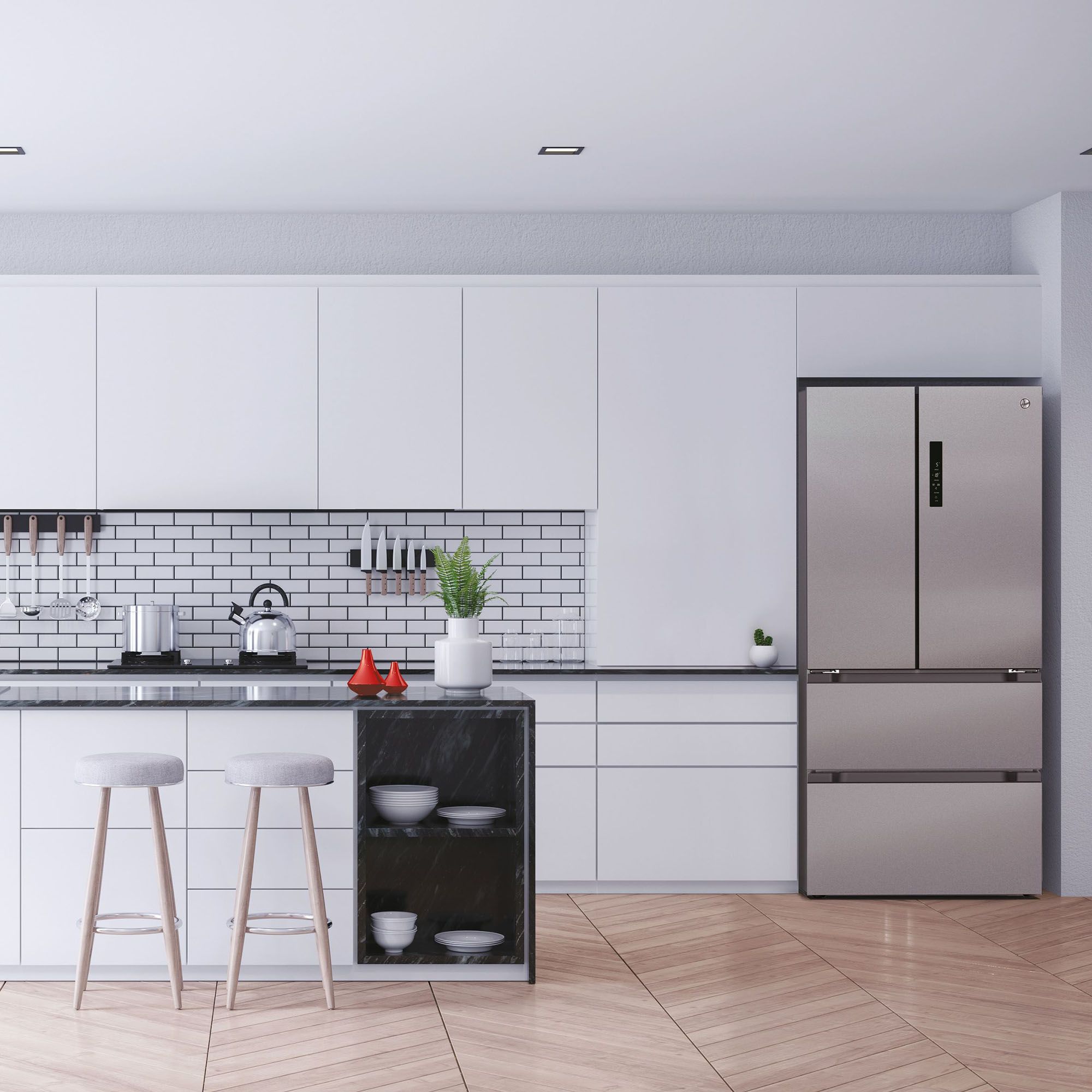 Hoover HSF818FXK 70:30 American style Freestanding Frost free Fridge freezer - Silver effect