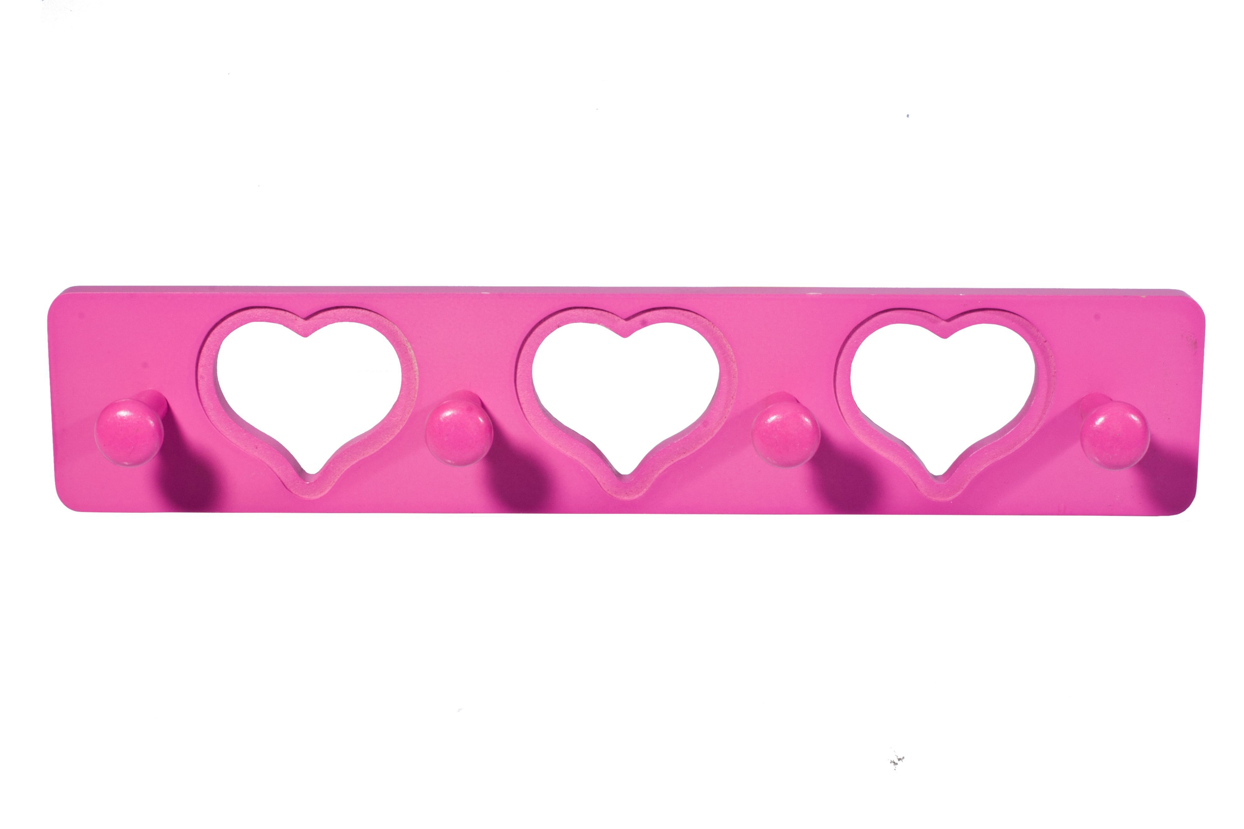 Hot Pink Heart 4 Hook rail, (L)400mm (H)12mm