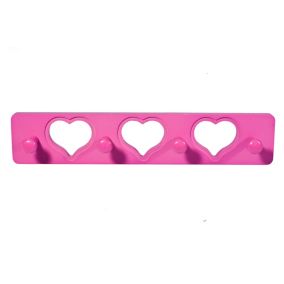 Hot Pink Heart 4 Hook rail, (L)400mm (H)12mm