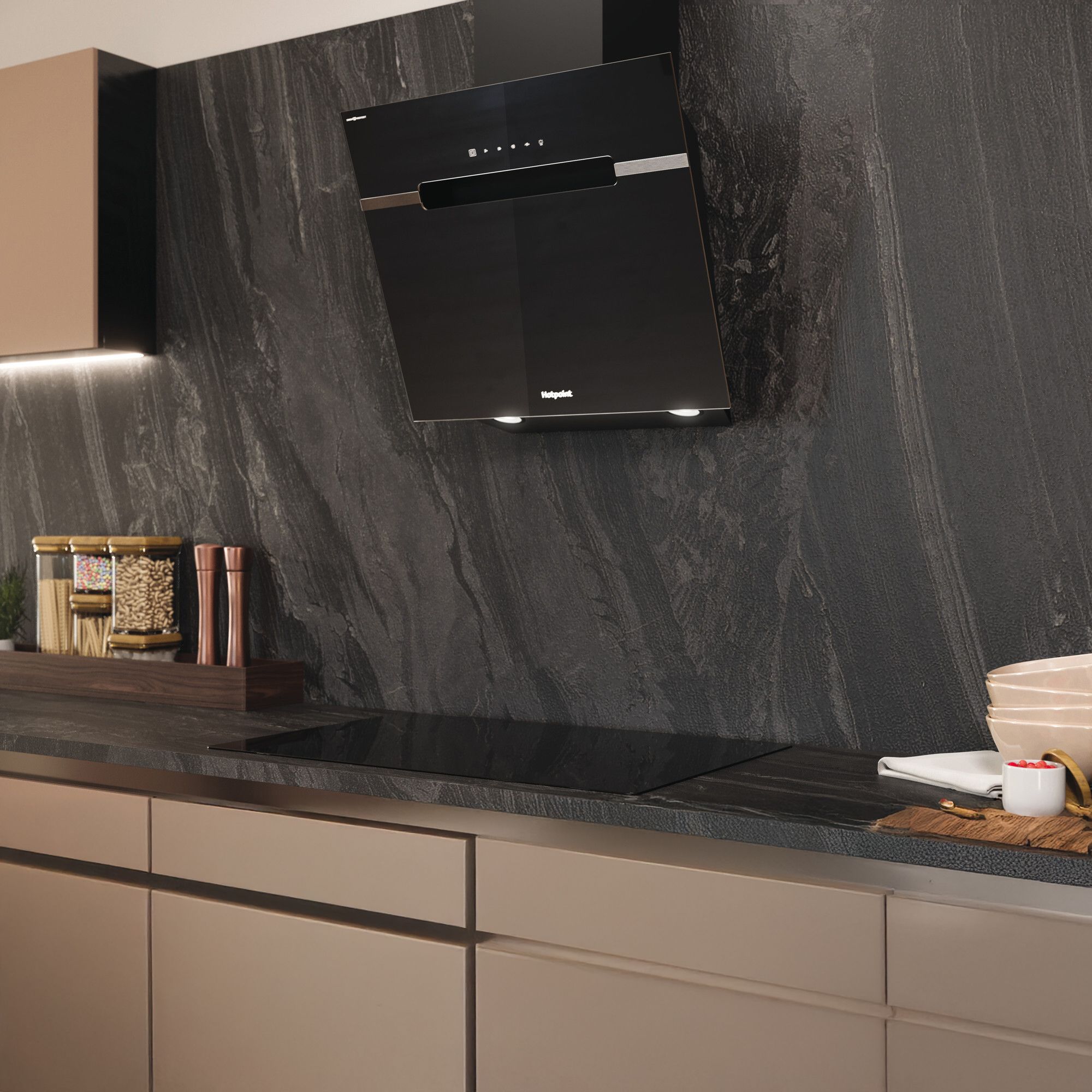 Hotpoint DropProtect PHVS 61F LT DP K Glass Chimney Cooker hood (W)59.8cm - Black
