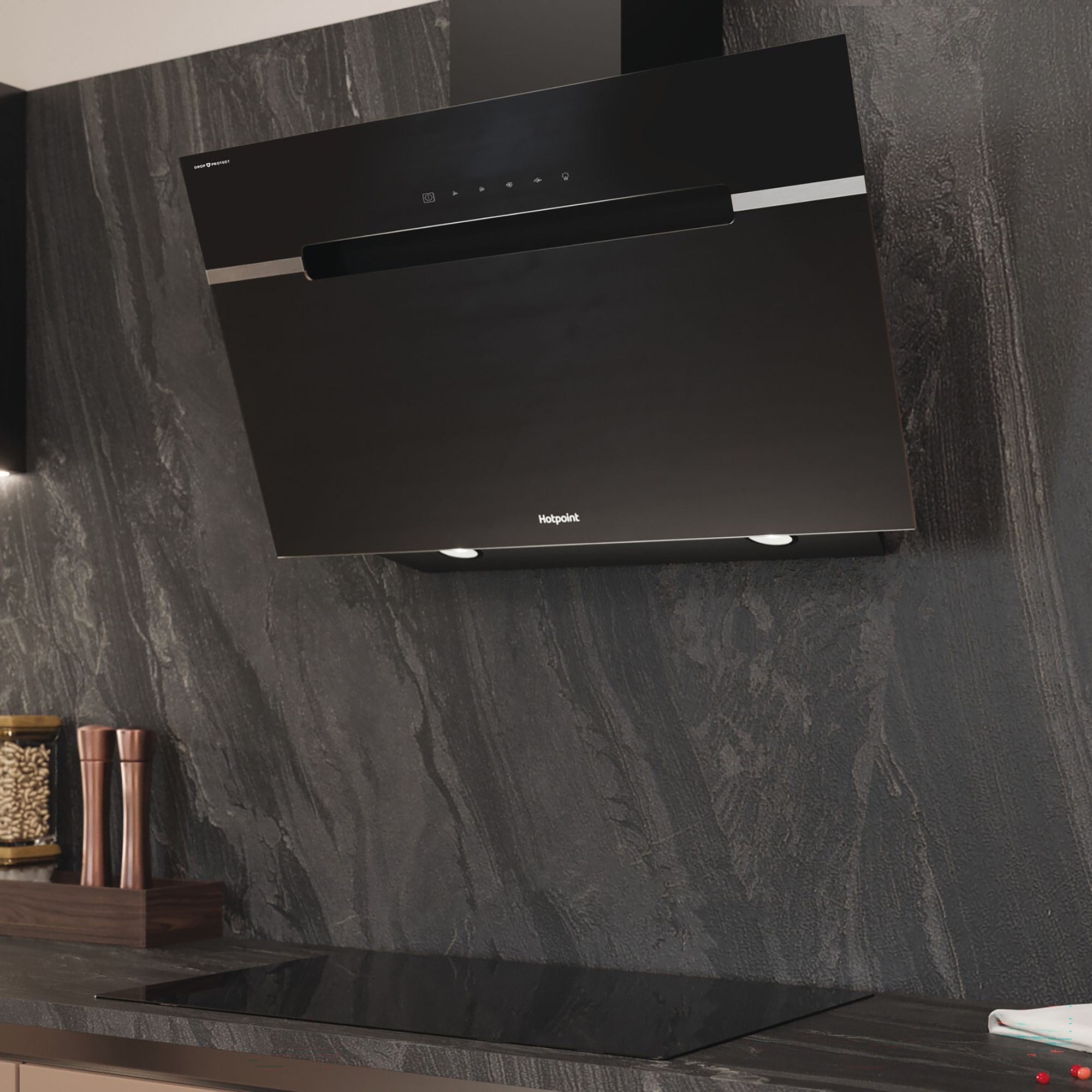 Hotpoint DropProtect PHVS 91F LT DP K Glass Chimney Cooker hood (W)89.8cm - Black