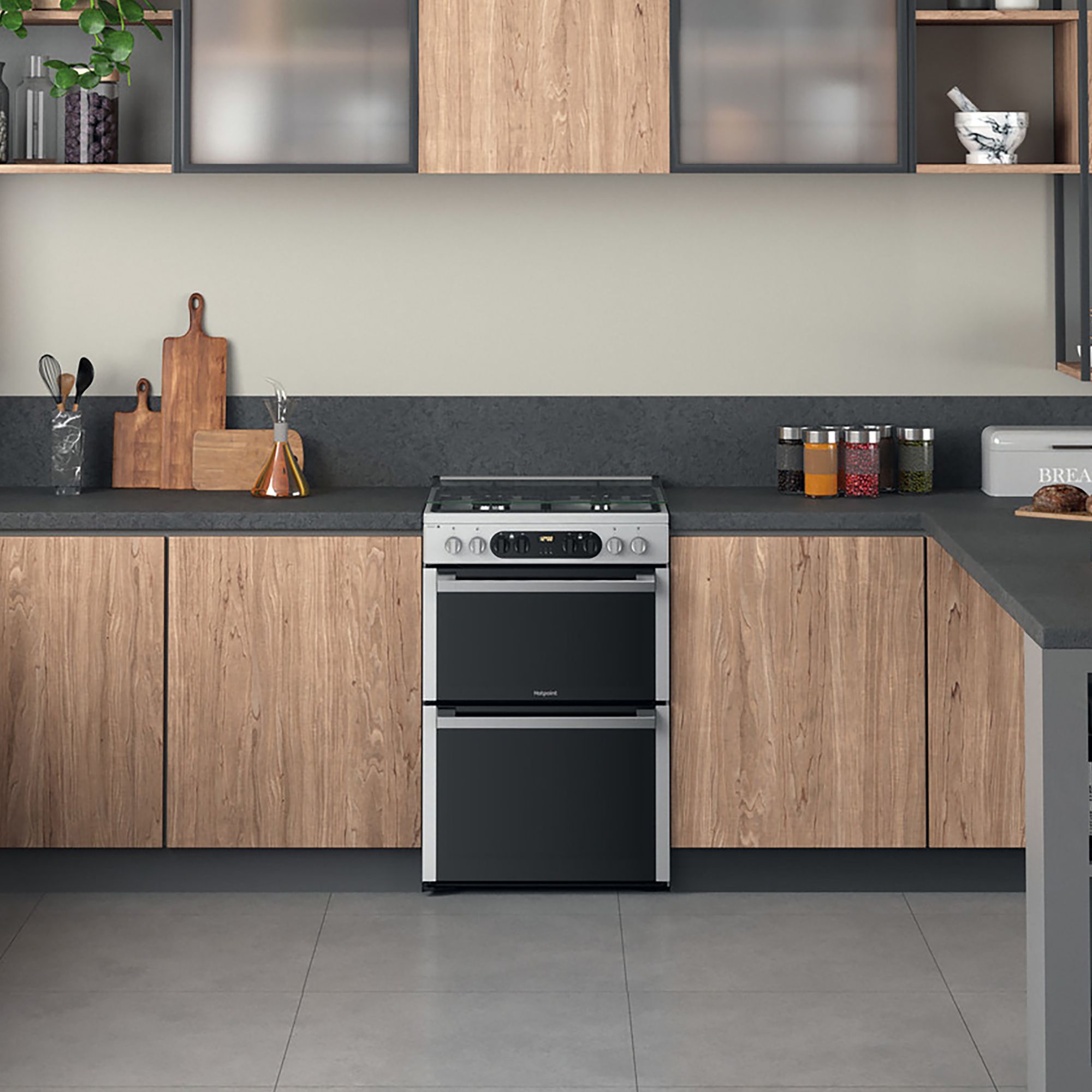 Hotpoint HDM67G8C2CX/UK_SI 60cm Double Electric & gas Cooker with Gas ...