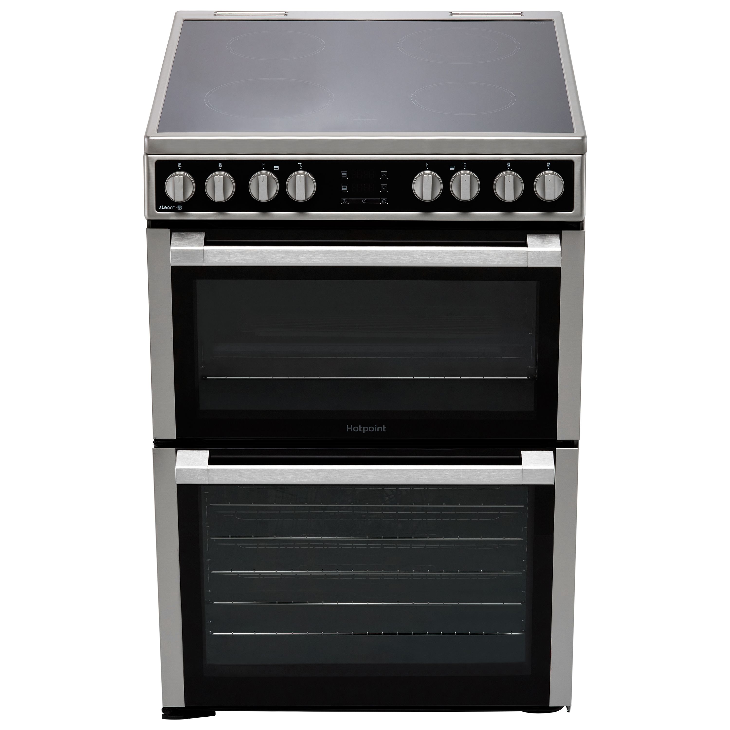 Hotpoint HDM67V8D2CX/UK_BK 60cm Double Electric Cooker with Ceramic Hob - Silver effect
